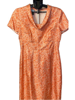 Banana Republic Womens 12 Silk Cowl Neck Dress Orange White Sheath Retro Career